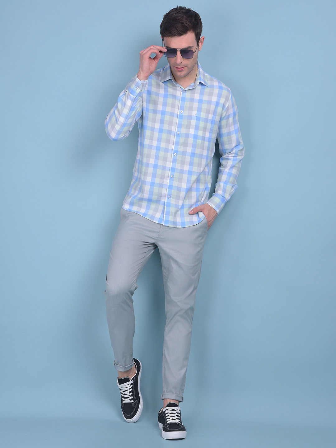 

Crimsoune Club Classic Slim Fit Checked Pure Cotton Casual Shirt, White