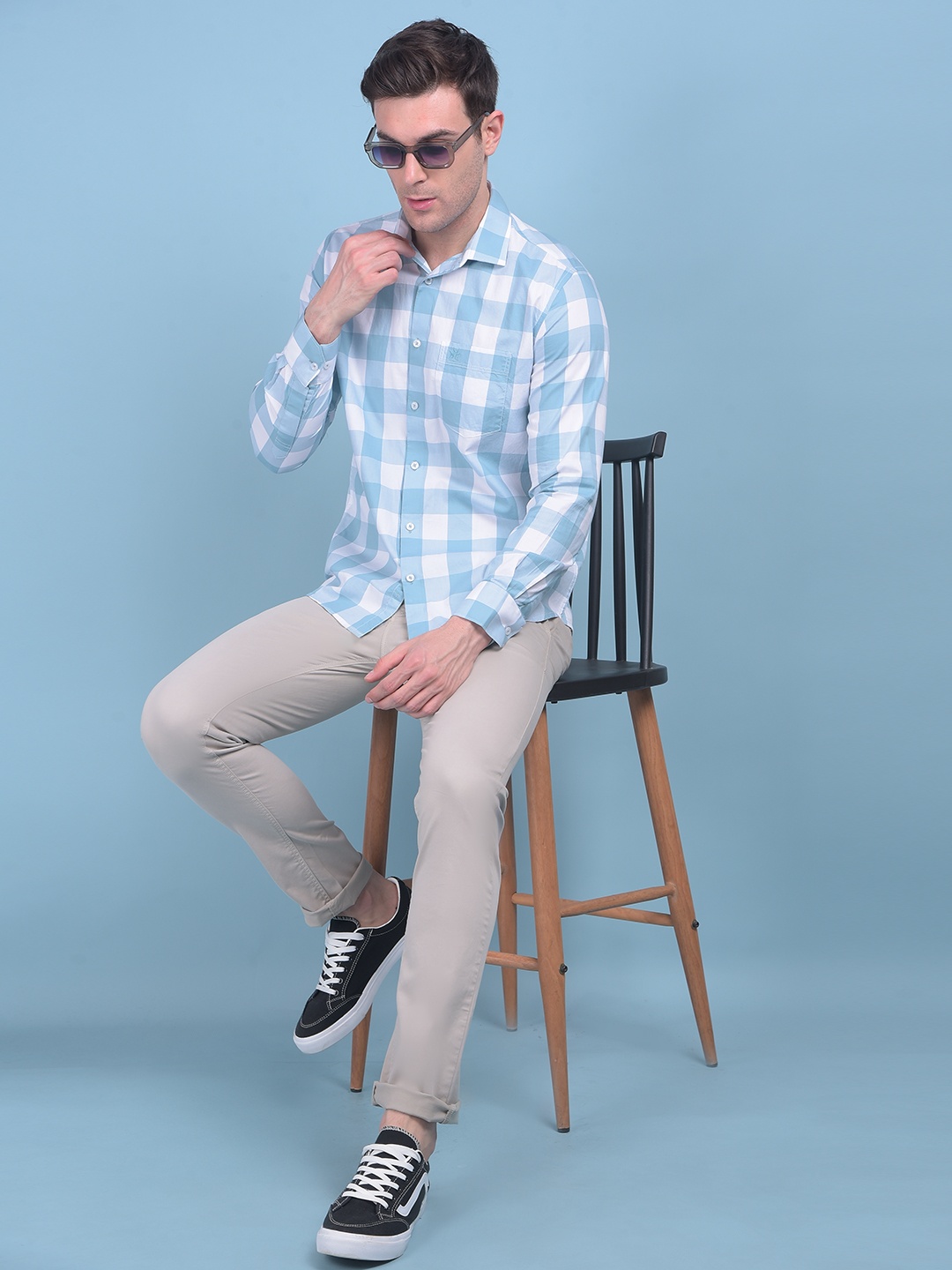 

Crimsoune Club Classic Slim Fit Gingham Checks Pure Cotton Casual Shirt, Green