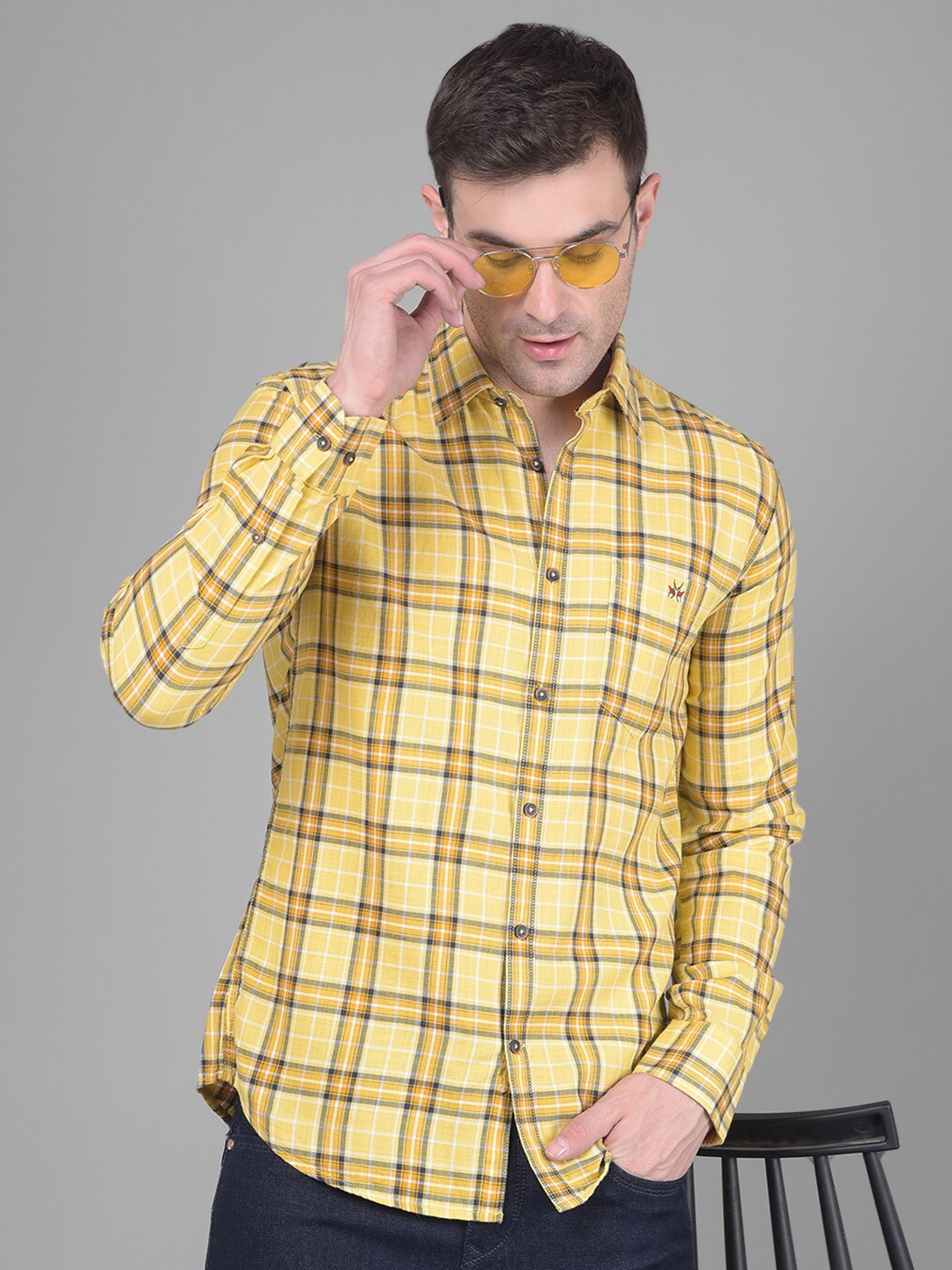 

Crimsoune Club Classic Slim Fit Tartan Checks Casual Shirt, Mustard