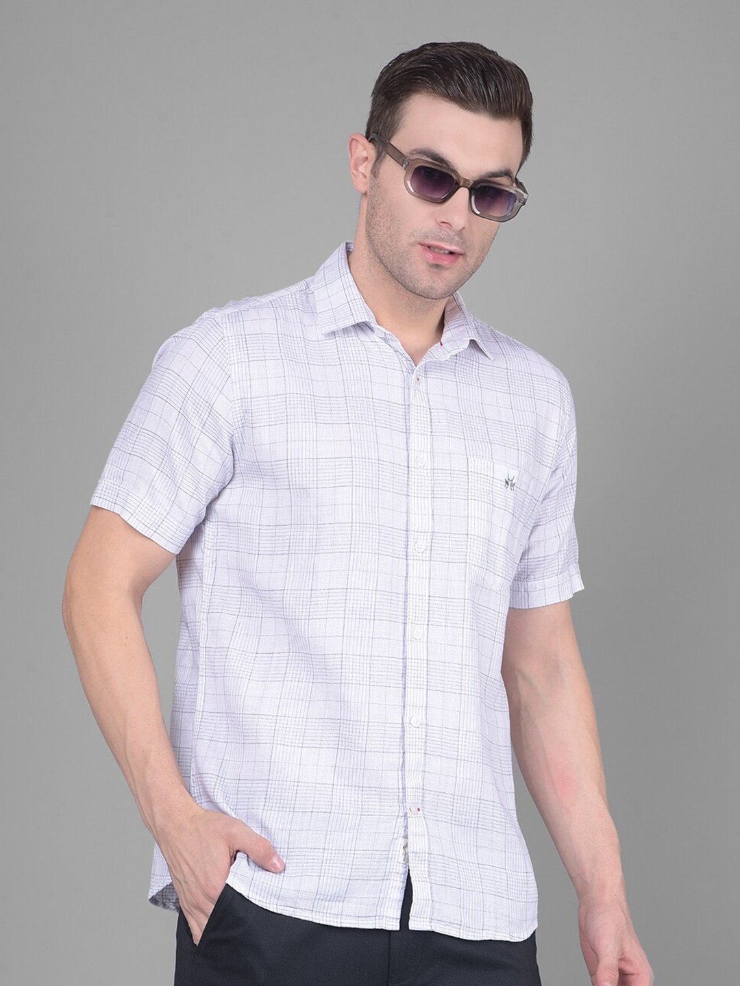 

Crimsoune Club Classic Slim Fit Tartan Checks Pure Cotton Casual Shirt, White