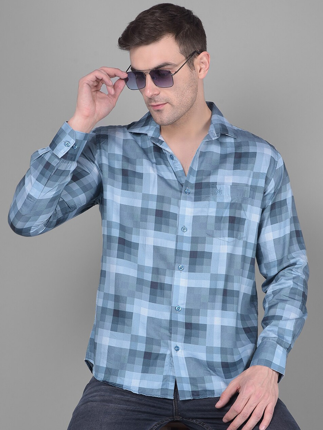 

Crimsoune Club Classic Slim Fit Other Checked Pure Cotton Casual Shirt, Blue