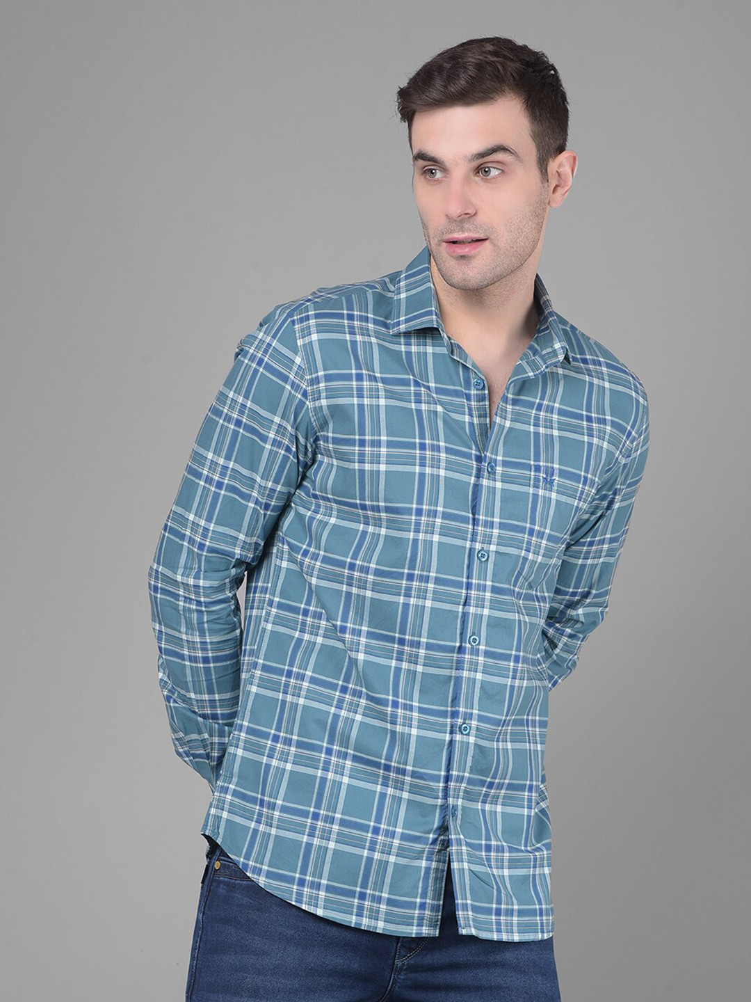 

Crimsoune Club Classic Slim Fit Tartan Checked Pure Cotton Casual Shirt, Green