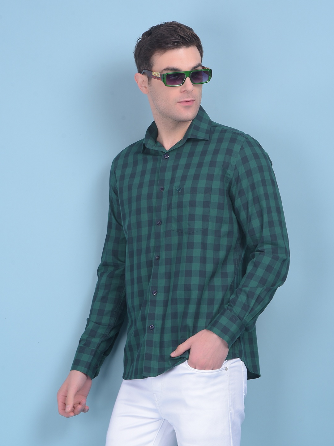 

Crimsoune Club Classic Slim Fit Gingham Checked Pure Cotton Casual Shirt, Navy blue