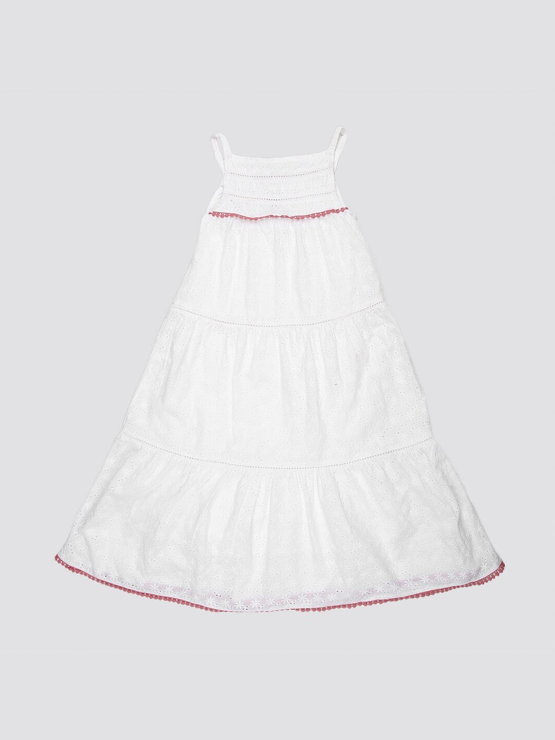 

mothercare Girls Self Design Schiffli Cotton A-Line Dress, White