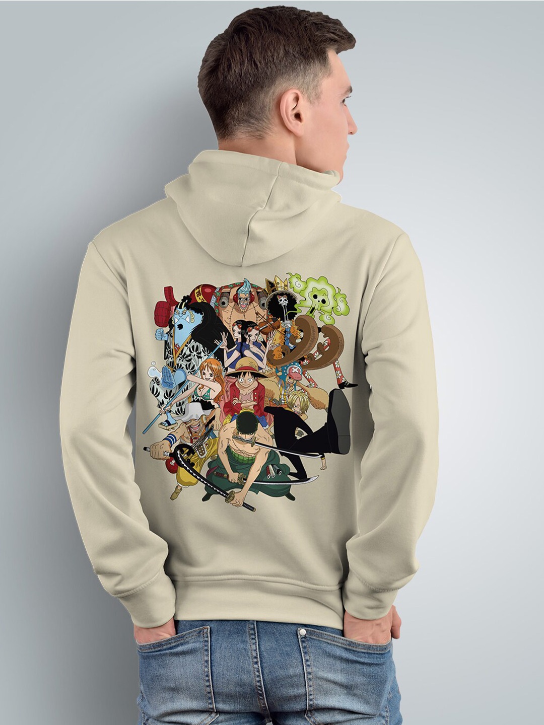 

Crazymonk Printed Anime Straw Hat Pirates Hooded Sweatshirt, Taupe