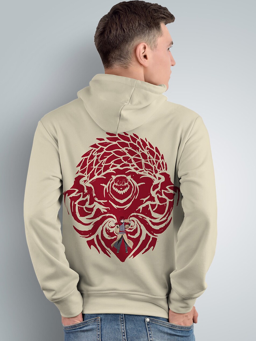

Crazymonk Printed Anime Gaara Printed Cotton Hooded Sweatshirt, Taupe