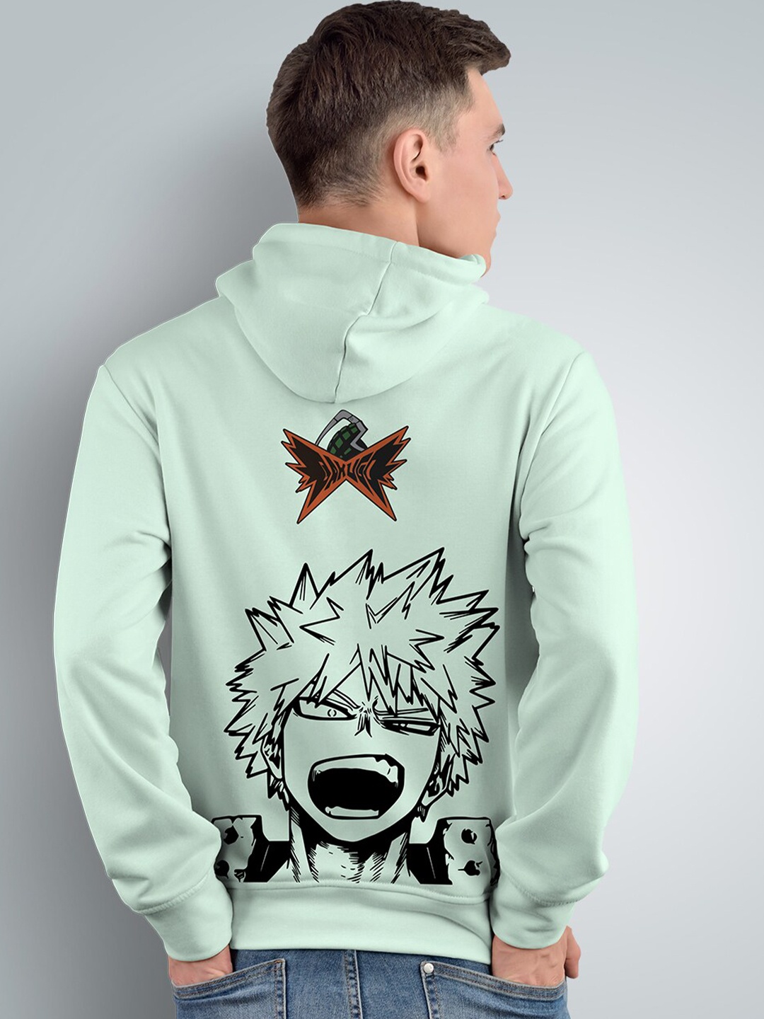 

Crazymonk Katsuki Bakugo Anime Printed Hooded Cotton Sweatshirt, Green