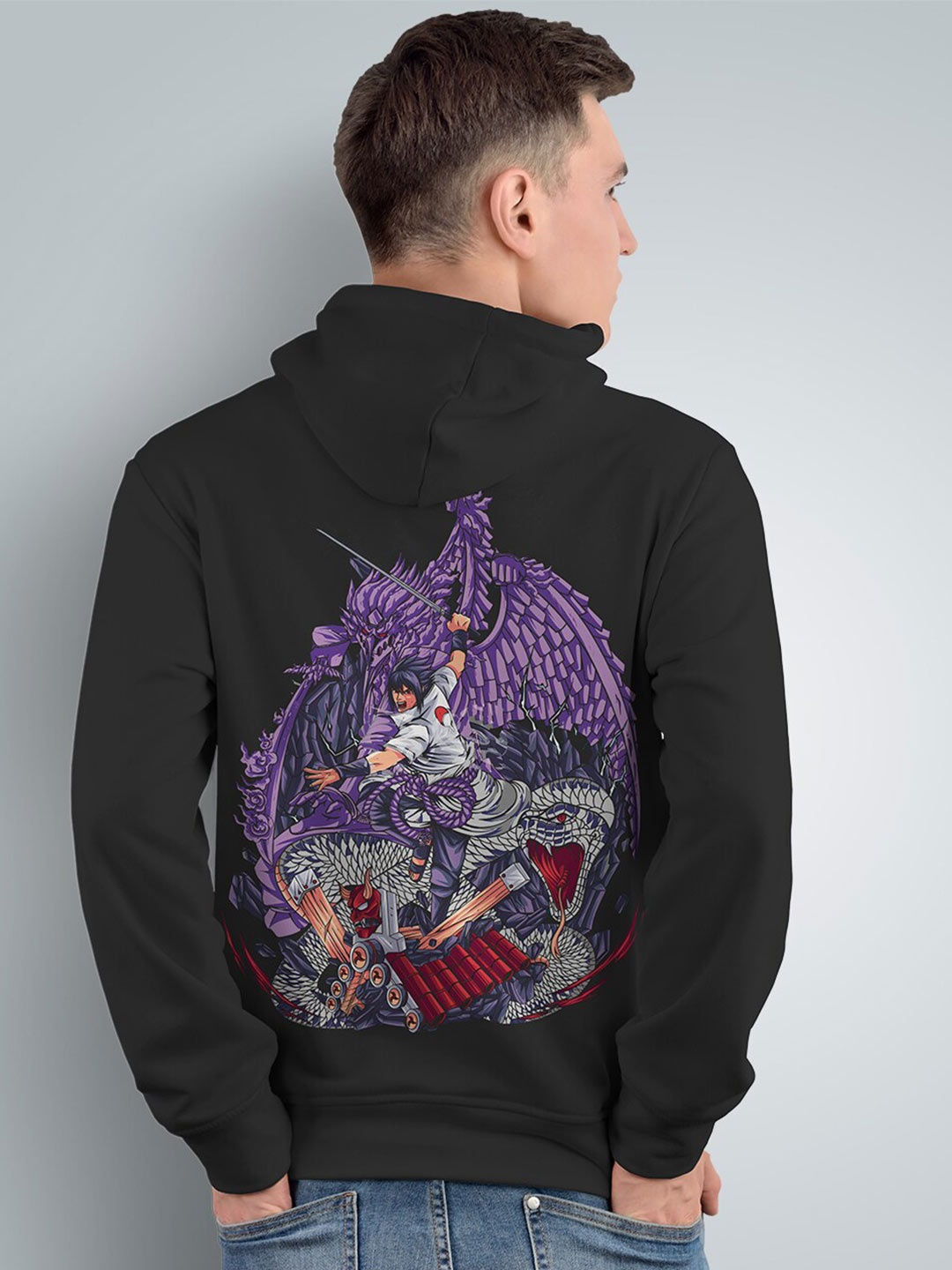 

Crazymonk Printed Anime Sasuke Uchiha Hooded Cotton Sweatshirt, Black