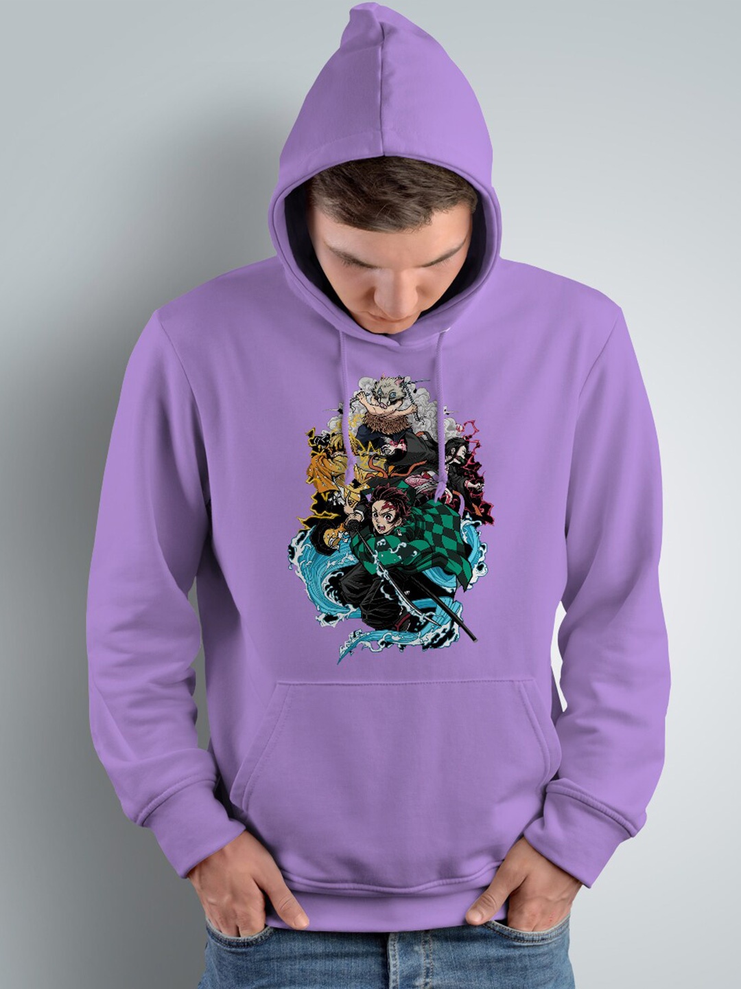 

Crazymonk Printed Anime Kimetsu Hooded Cotton Sweatshirt, Purple