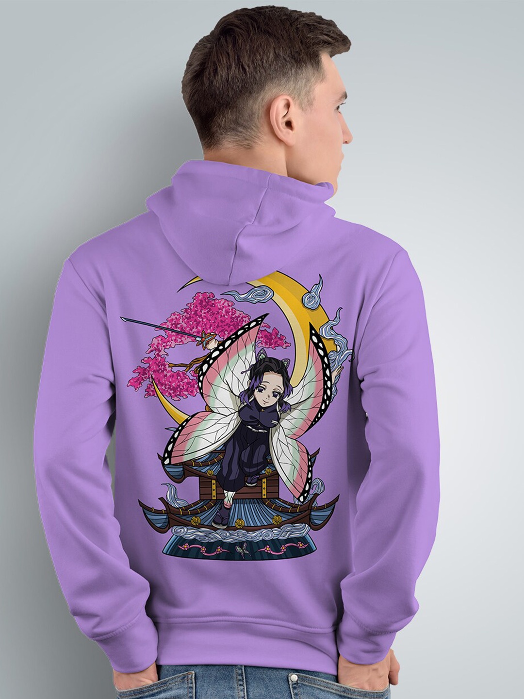 

Crazymonk Shinobu Kocho Anime Printed Hooded Cotton Sweatshirt, Purple