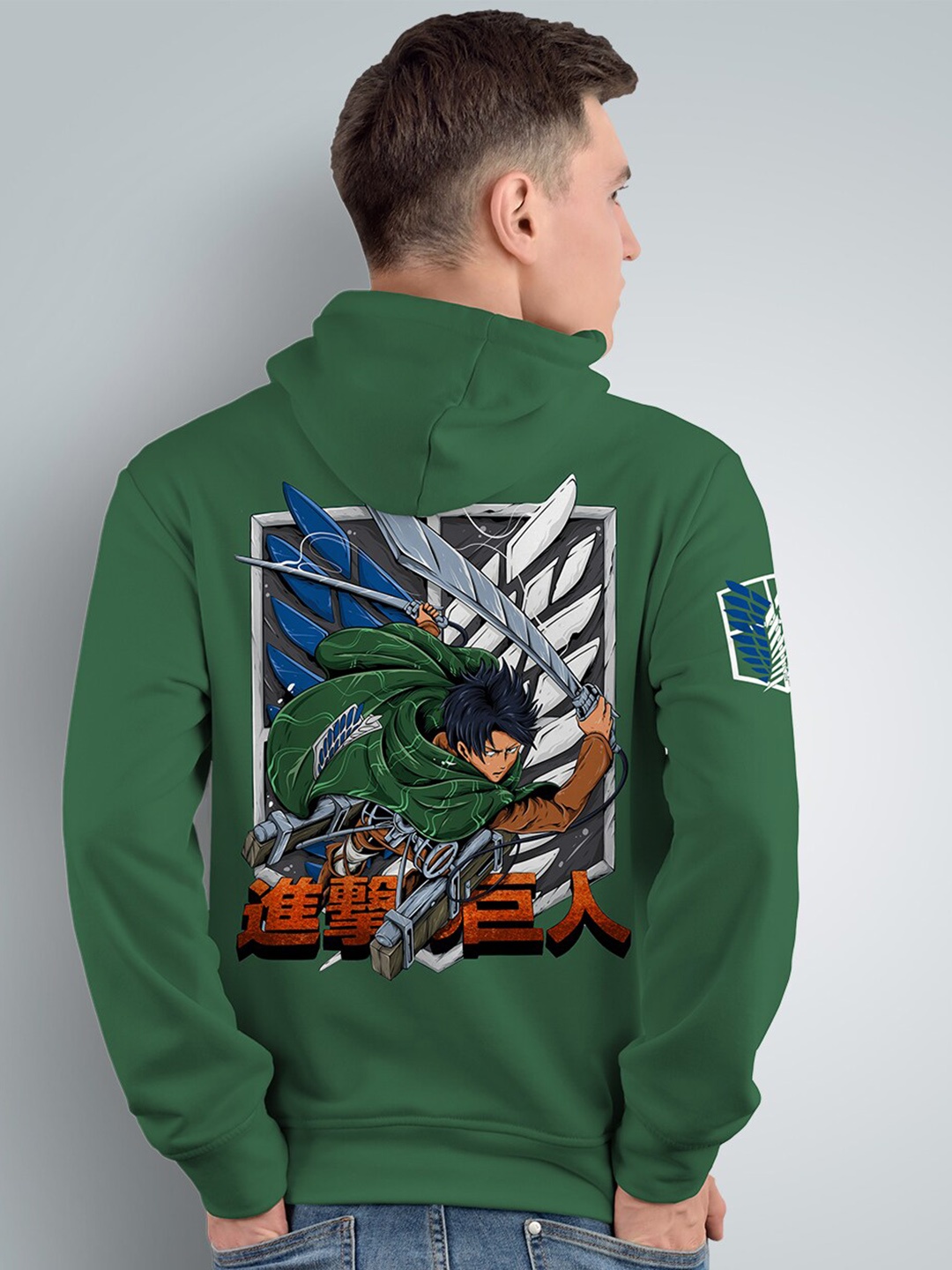 

Crazymonk Printed Anime Levi Ackerman Aot Hooded Cotton Sweatshirt, Green