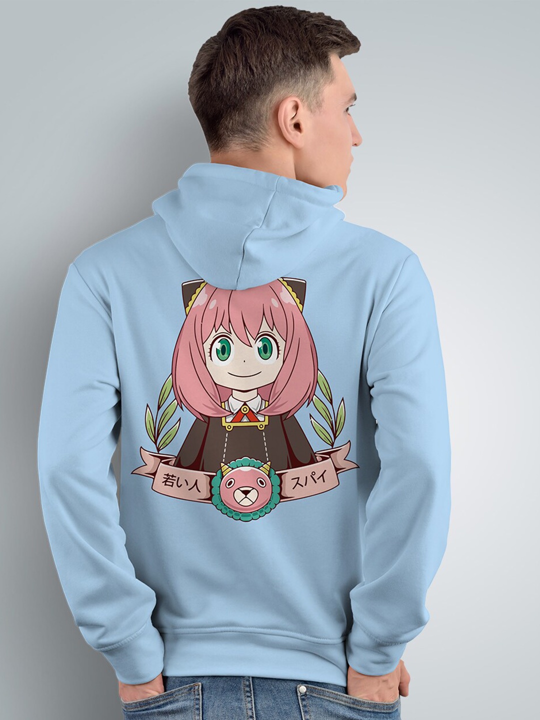 

Crazymonk Anya Forger Anime Printed Hooded Cotton Sweatshirt, Blue