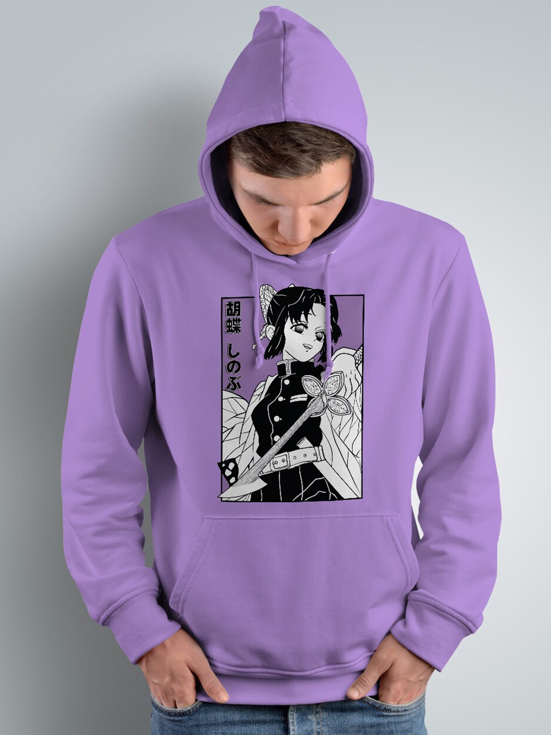 

Crazymonk Shinobu Kocho Anime Printed Hooded Cotton Sweatshirt, Purple
