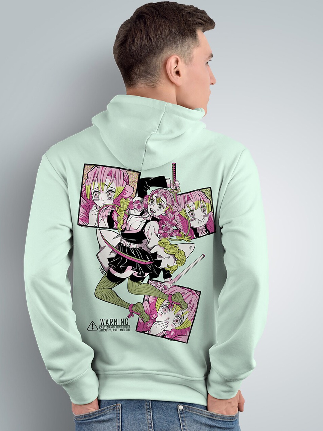 

Crazymonk Mitsuri Kanroji Anime Printed Hooded Cotton Sweatshirt, Green