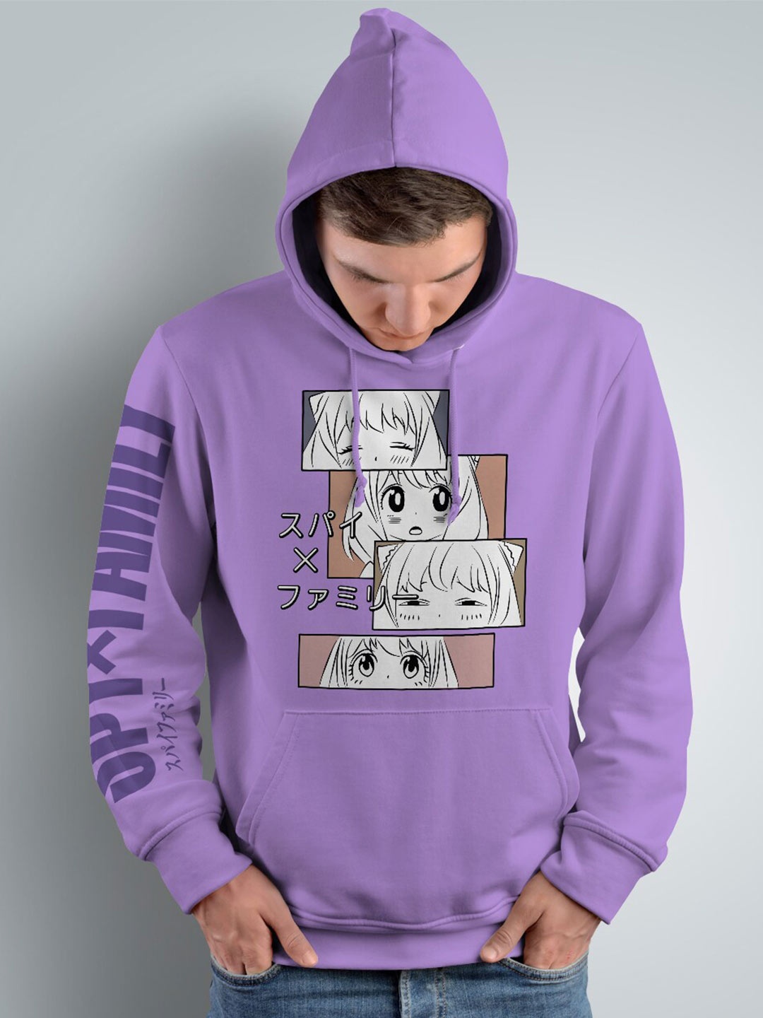 

Crazymonk Anya Forger Spy X Family Anime Printed Hooded Cotton Sweatshirt, Purple
