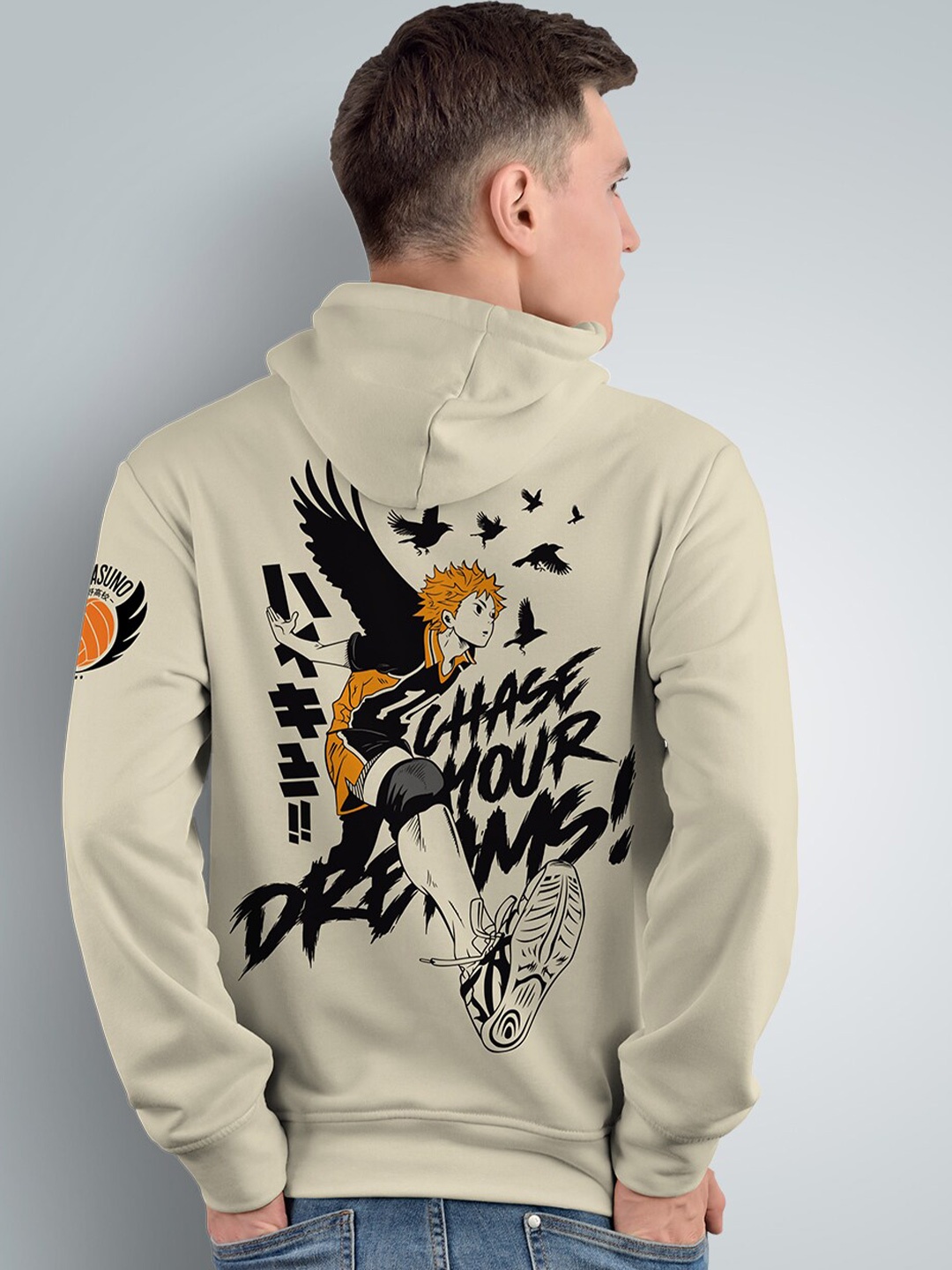 

Crazymonk Shoyo Hinata Anime Printed Hooded Cotton Sweatshirt, Taupe