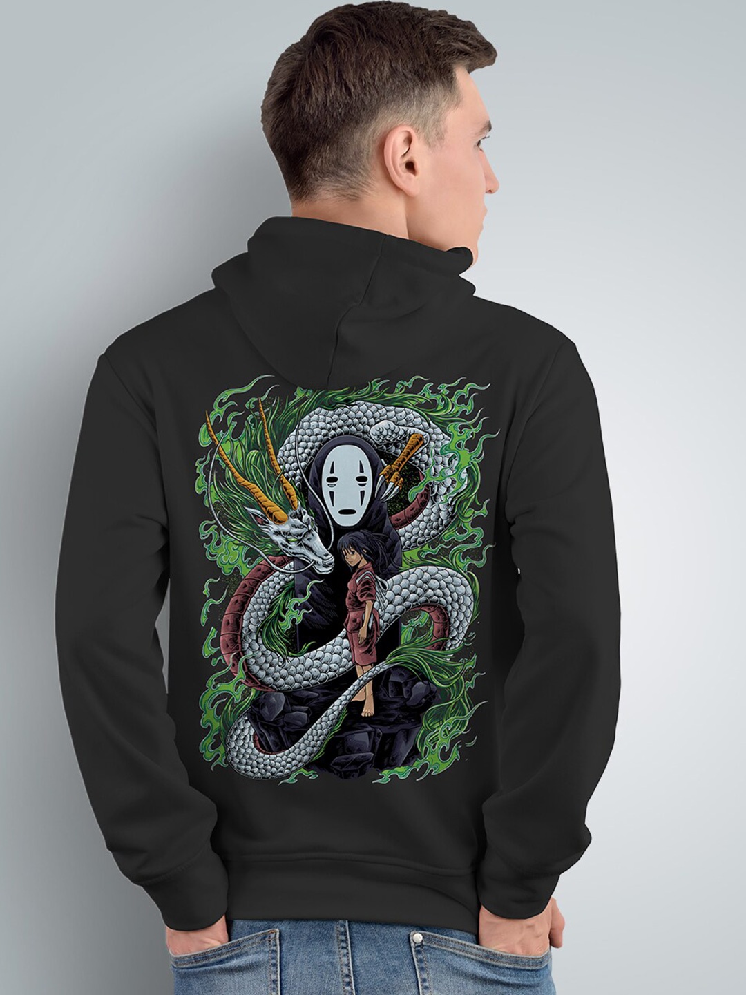 

Crazymonk Spirated Away Anime Printed Hooded Cotton Sweatshirt, Black