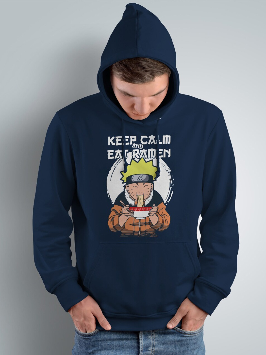 

Crazymonk Naruto Eating Ramen Anime Printed Hooded Cotton Sweatshirt, Navy blue