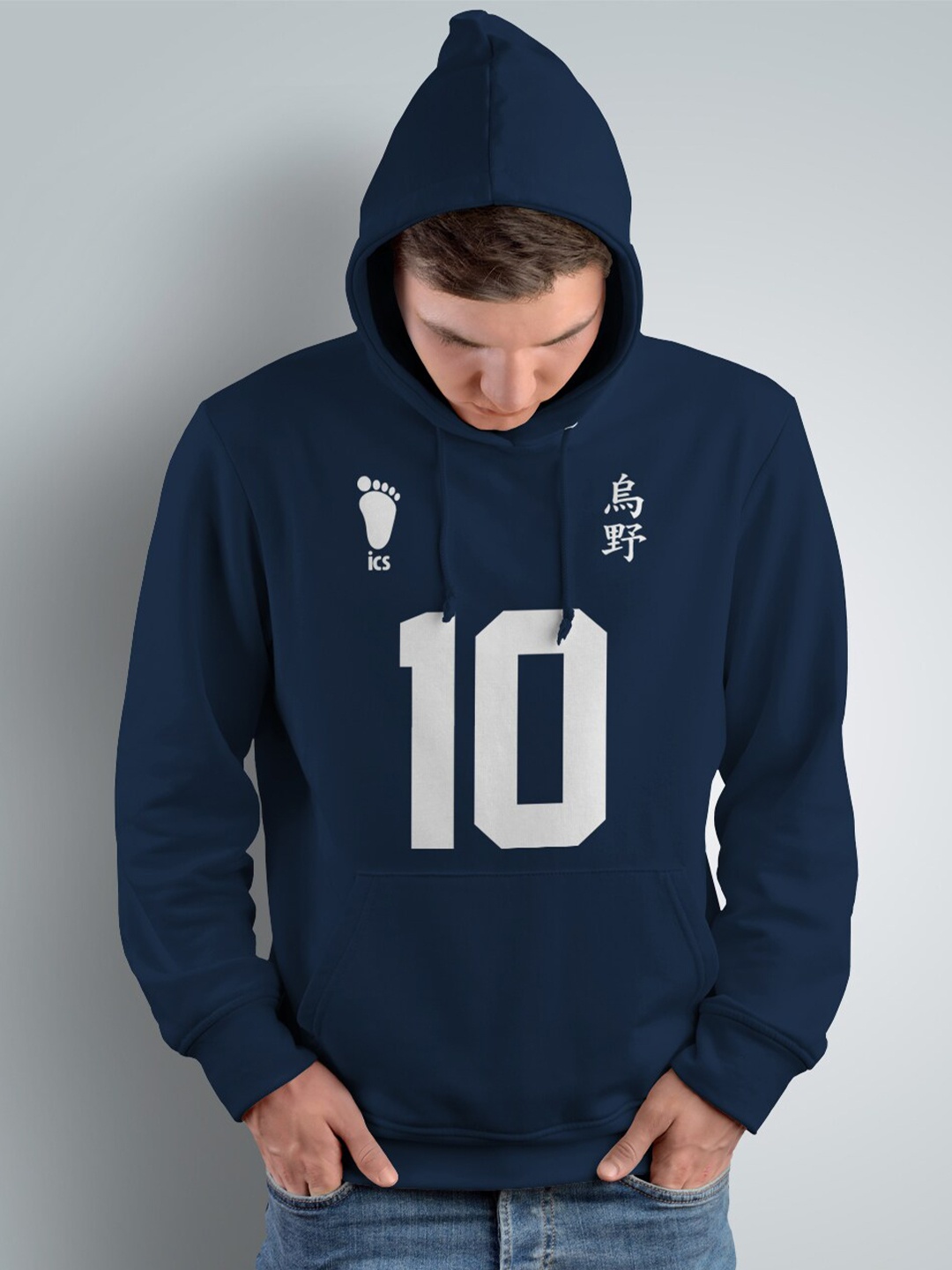 

Crazymonk Haikyuu Uniform Anime Printed Hooded Cotton Sweatshirt, Navy blue