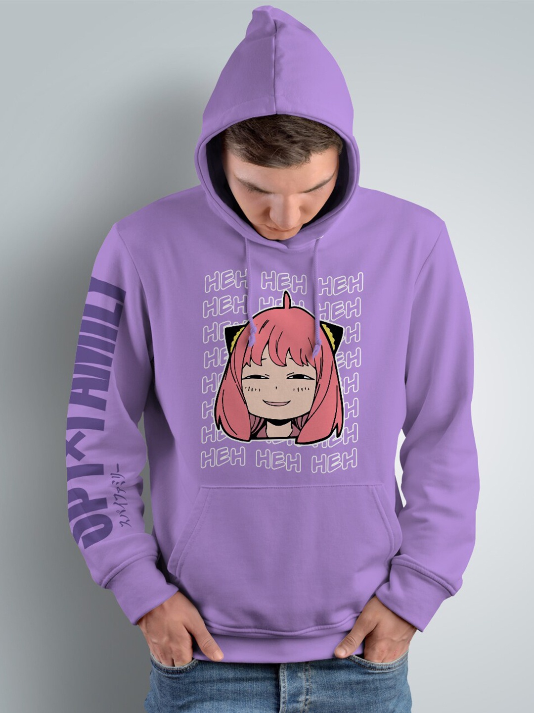 

Crazymonk Spy X Family Evil Anya HEH Anime Printed Hooded Cotton Sweatshirt, Purple