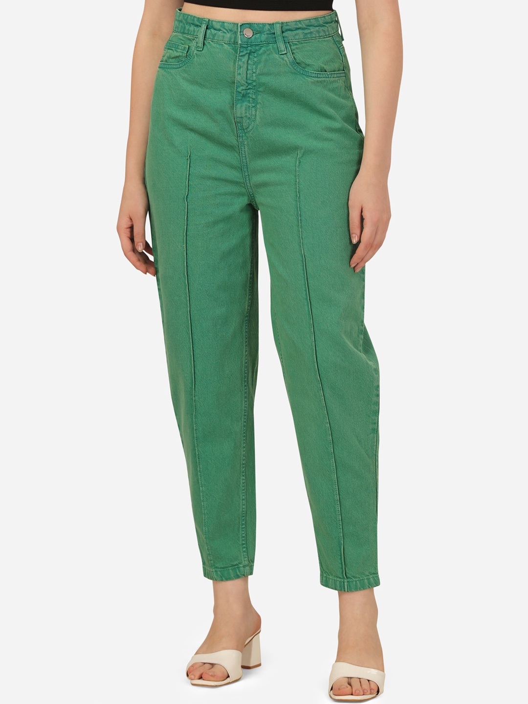 

BAESD Women Mom Fit Mid-Rise Clean Look Cropped Jeans, Green