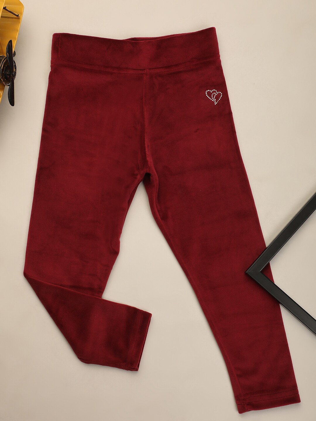 

V-Mart Girls Mid-Rise Ankle-Length Velvet Leggings, Maroon