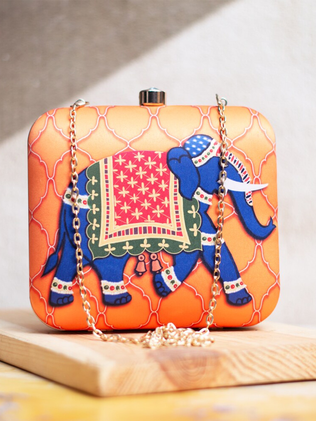 

ARTKLIM Printed Box Clutch, Orange