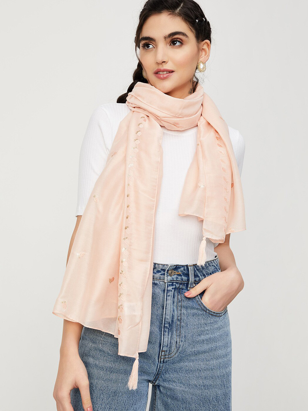 

max Embroidered Scarf, Nude