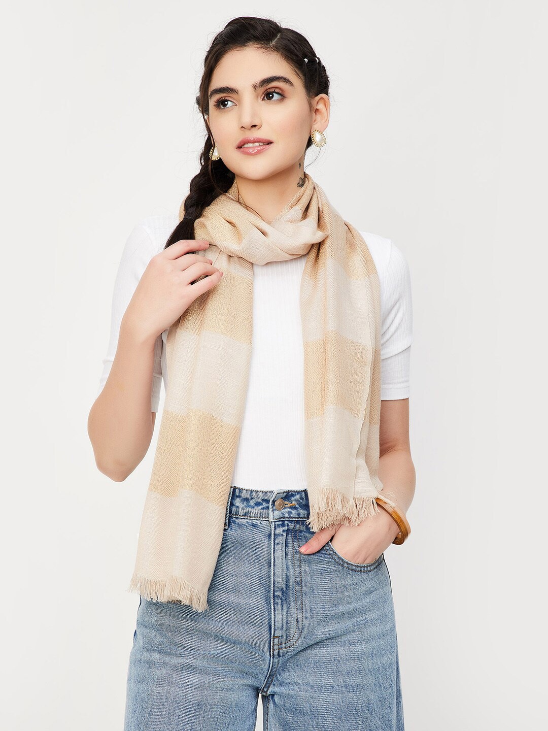 

max Colourblocked Scarf, Beige