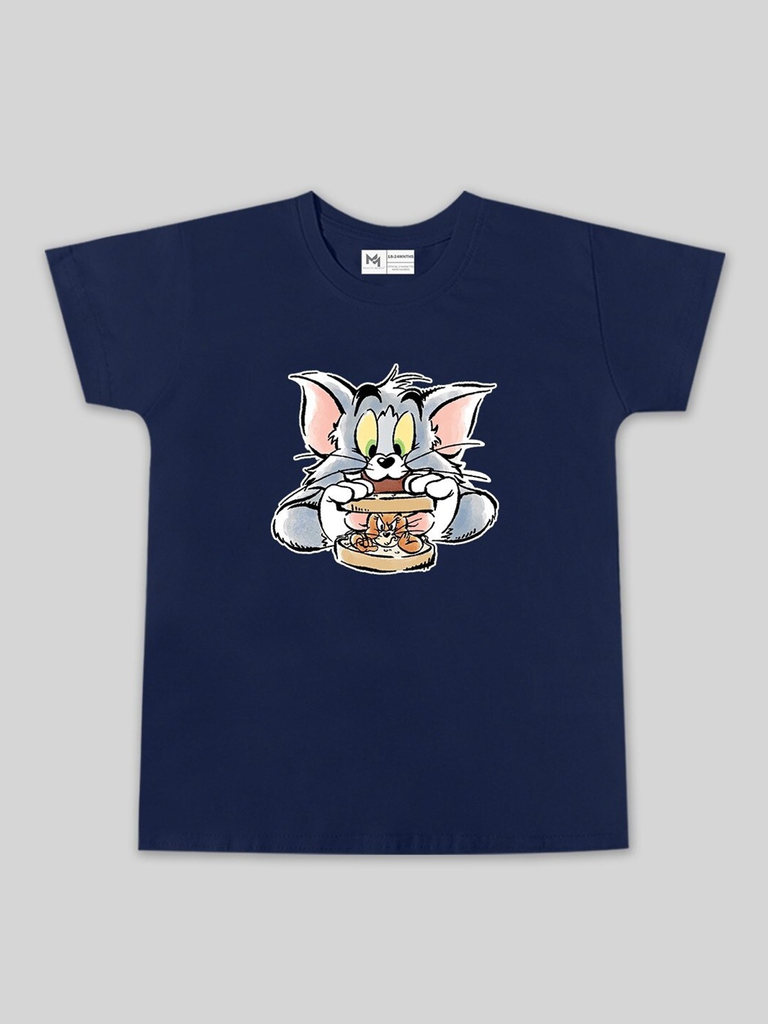 

Minute Mirth Boys Tom & Jerry Printed Cotton T-shirt, Navy blue