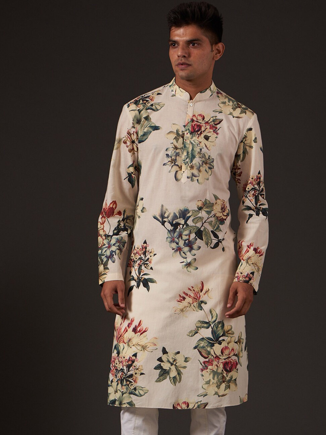

Balance by Rohit Bal Floral Printed Pure Cotton Kurta With Pyjamas, Off white