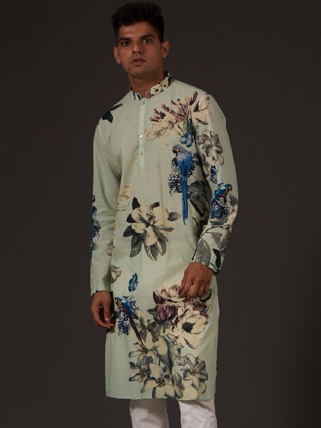 

Balance by Rohit Bal Floral Printed Long Sleeve Pure Cotton Kurta With Pyjamas, Sea green