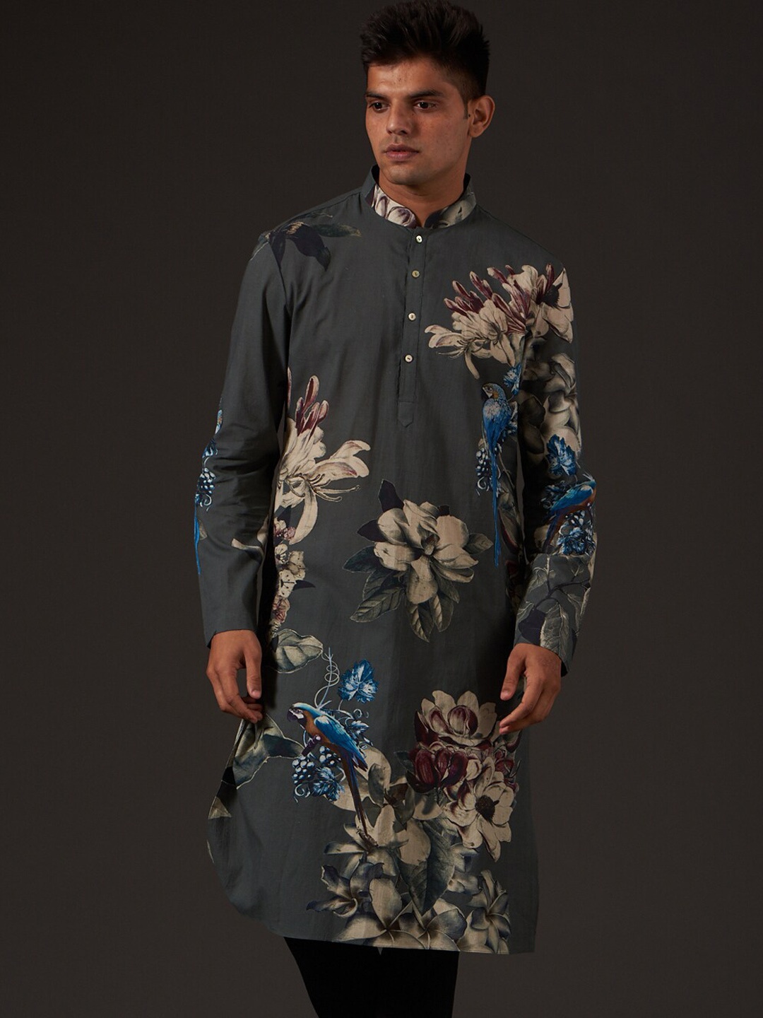 

Balance by Rohit Bal Floral Printed Pure Cotton Kurta With Pyjama, Grey