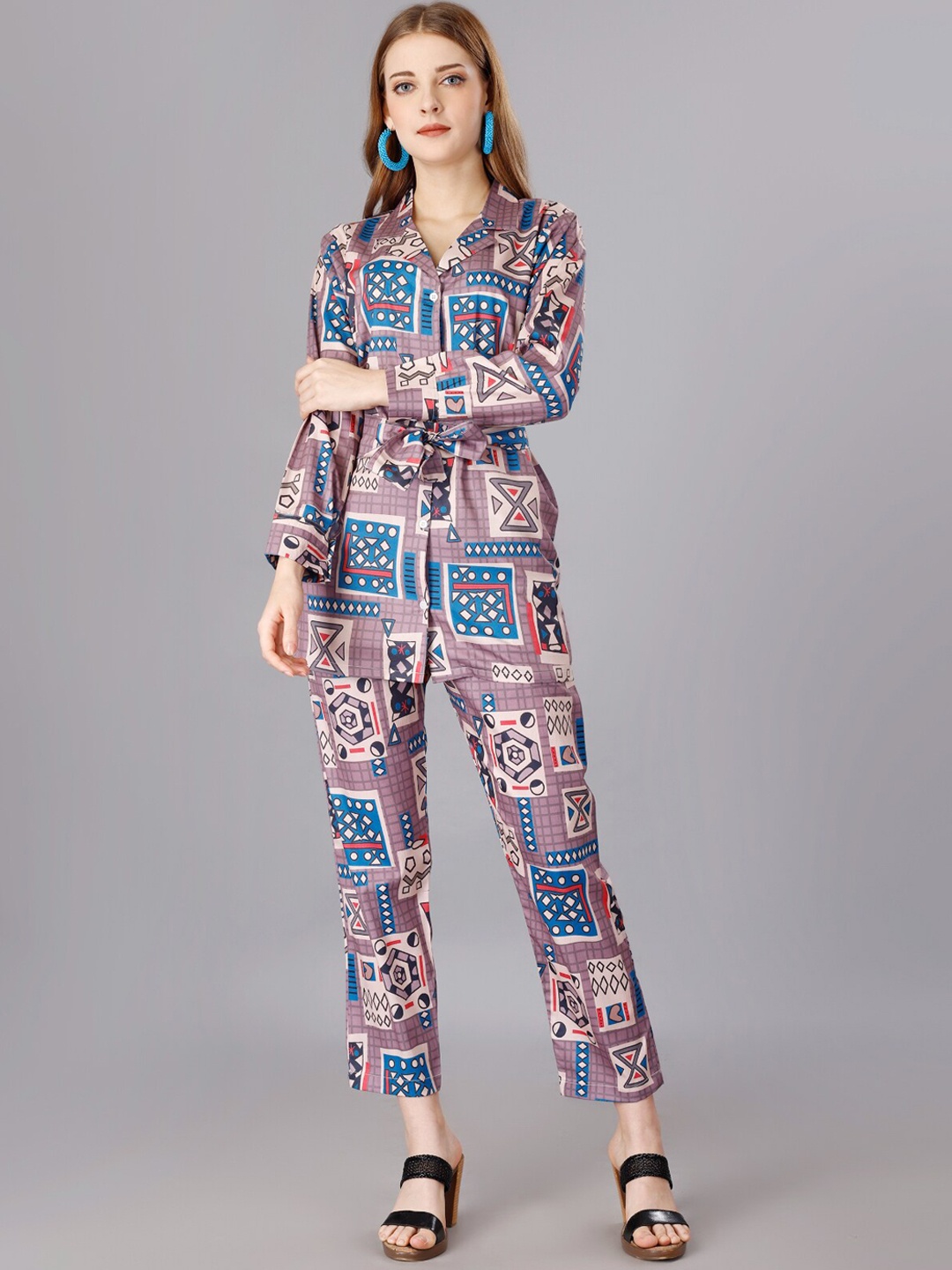 

WESTHOOD Printed Notched Lapel Collar Shirt With Trouser Co-Ords, Lavender