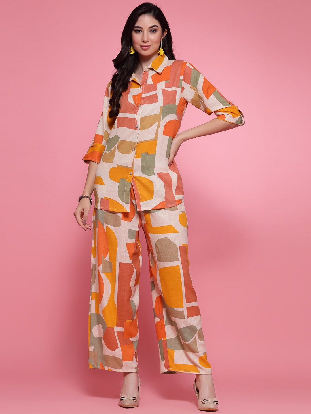 

WESTHOOD Printed Shirt Collar Shirt With Trouser, Orange