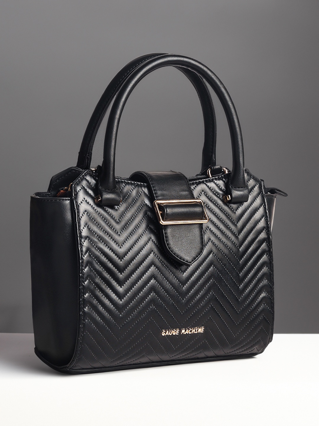 

Gauge Machine Textured Structured Lumin Luxe Handheld Bag, Black