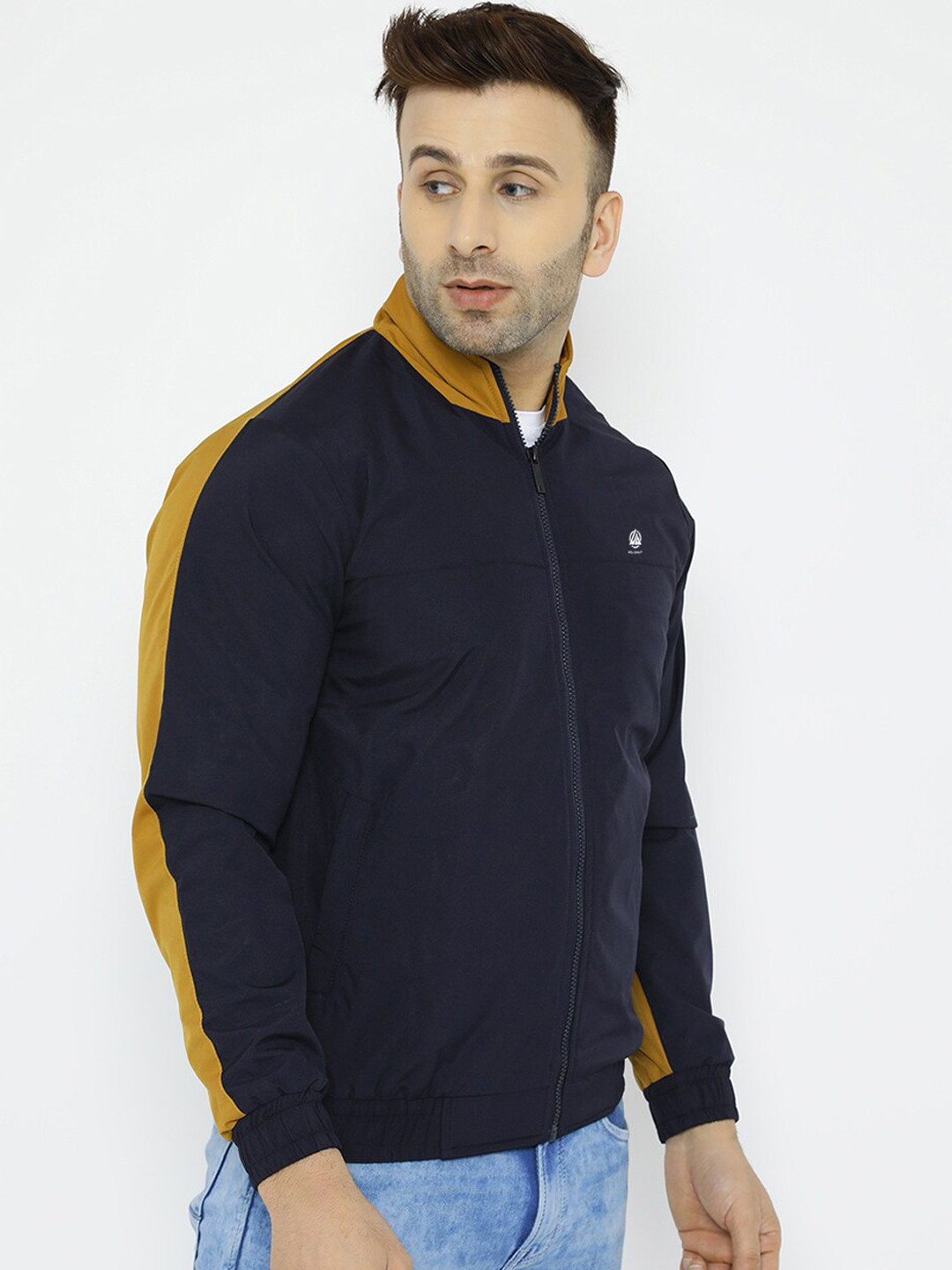 

WELL QUALITY Colourblocked Long Sleeve Windcheater Dri-FIT Sports Bomber Jacket, Navy blue