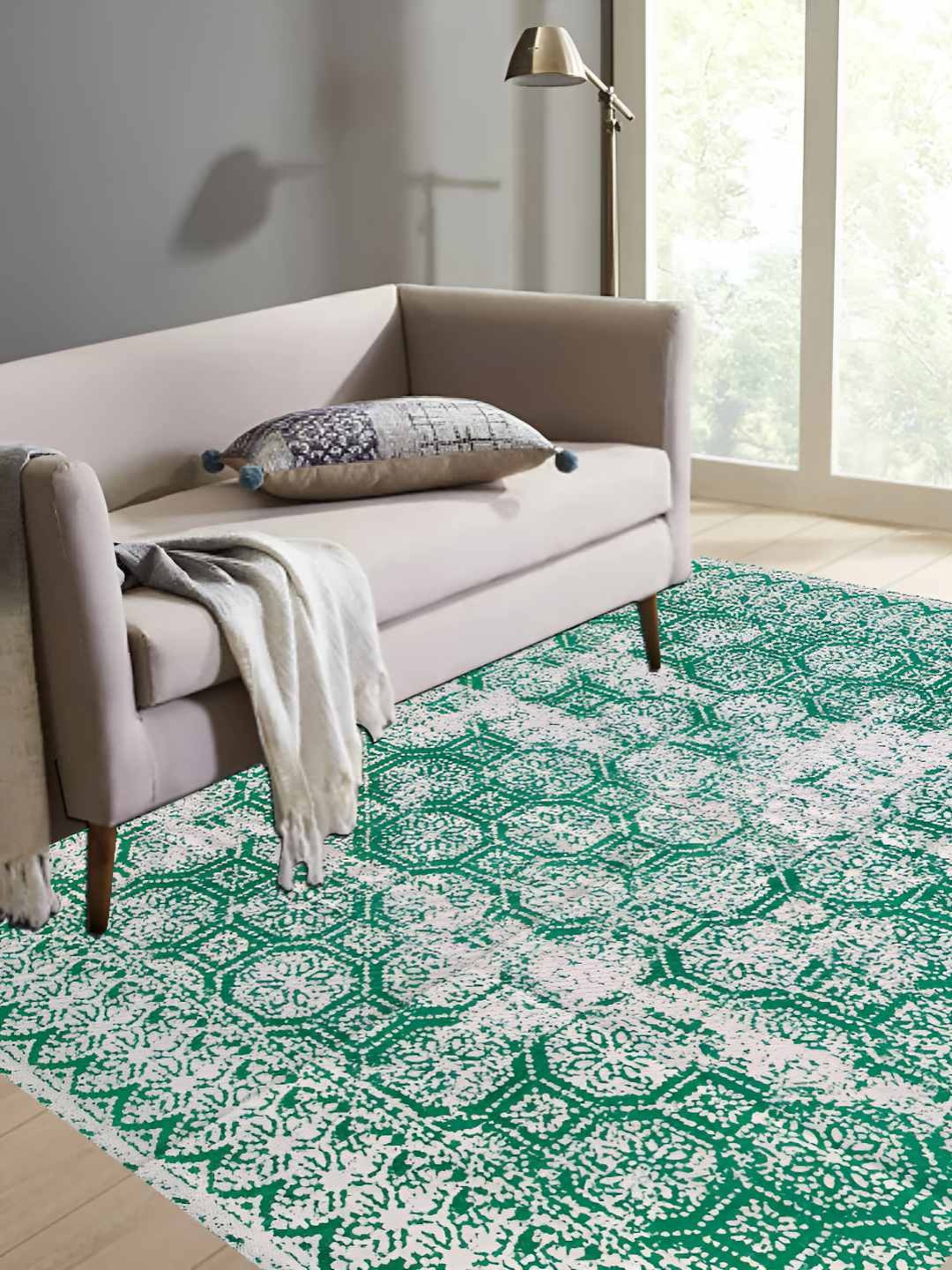 

Budhrajrugs Green & White Geometric Pure Cotton Rectangular Dhurrie