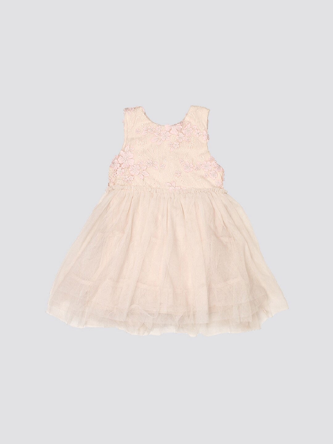 

mothercare Girls Self Design Round Neck Sleeveless Gathered Fit & Flare Dress, Pink