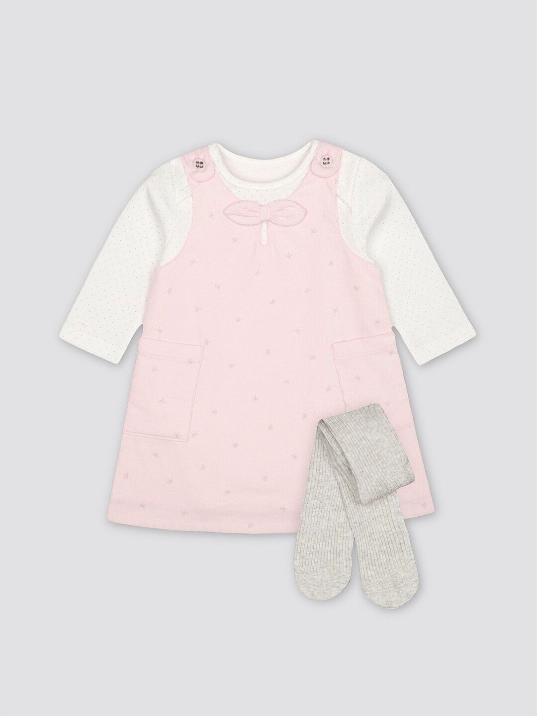 

mothercare Infants Girls Polka Dot Printed Romper Dress with Bodysuit & Tights, Pink