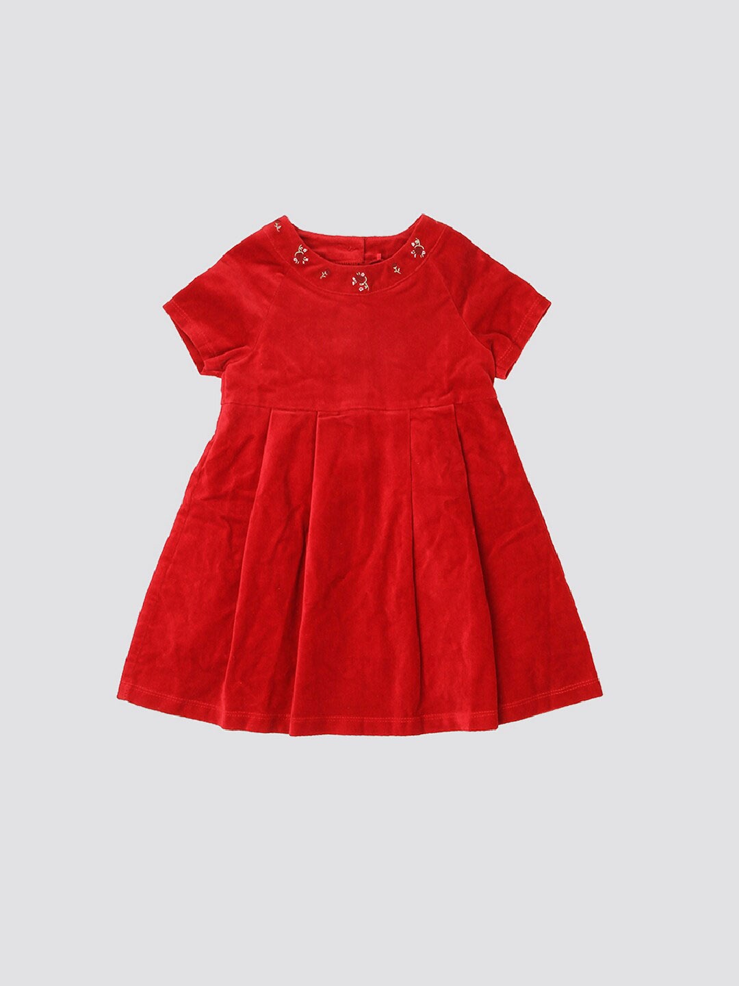 

mothercare Infants Girls Round Neck Fit and Flare Dress, Red