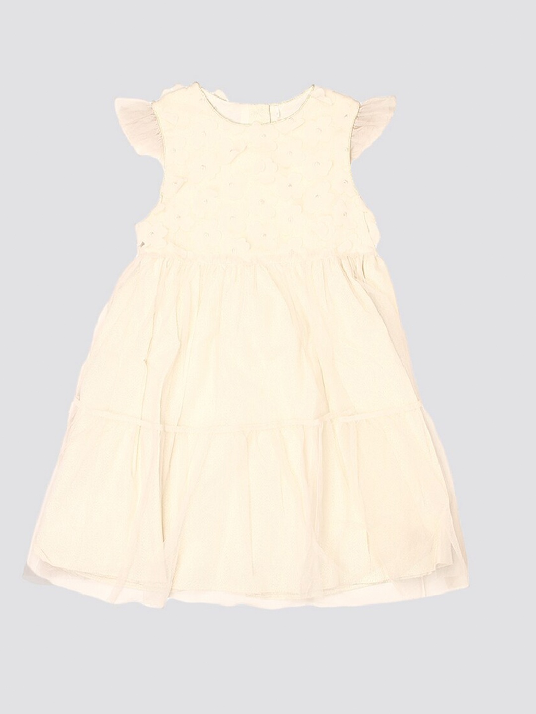 

mothercare Girls Embellished Cap Sleeves Fit and Flare Dress, Cream