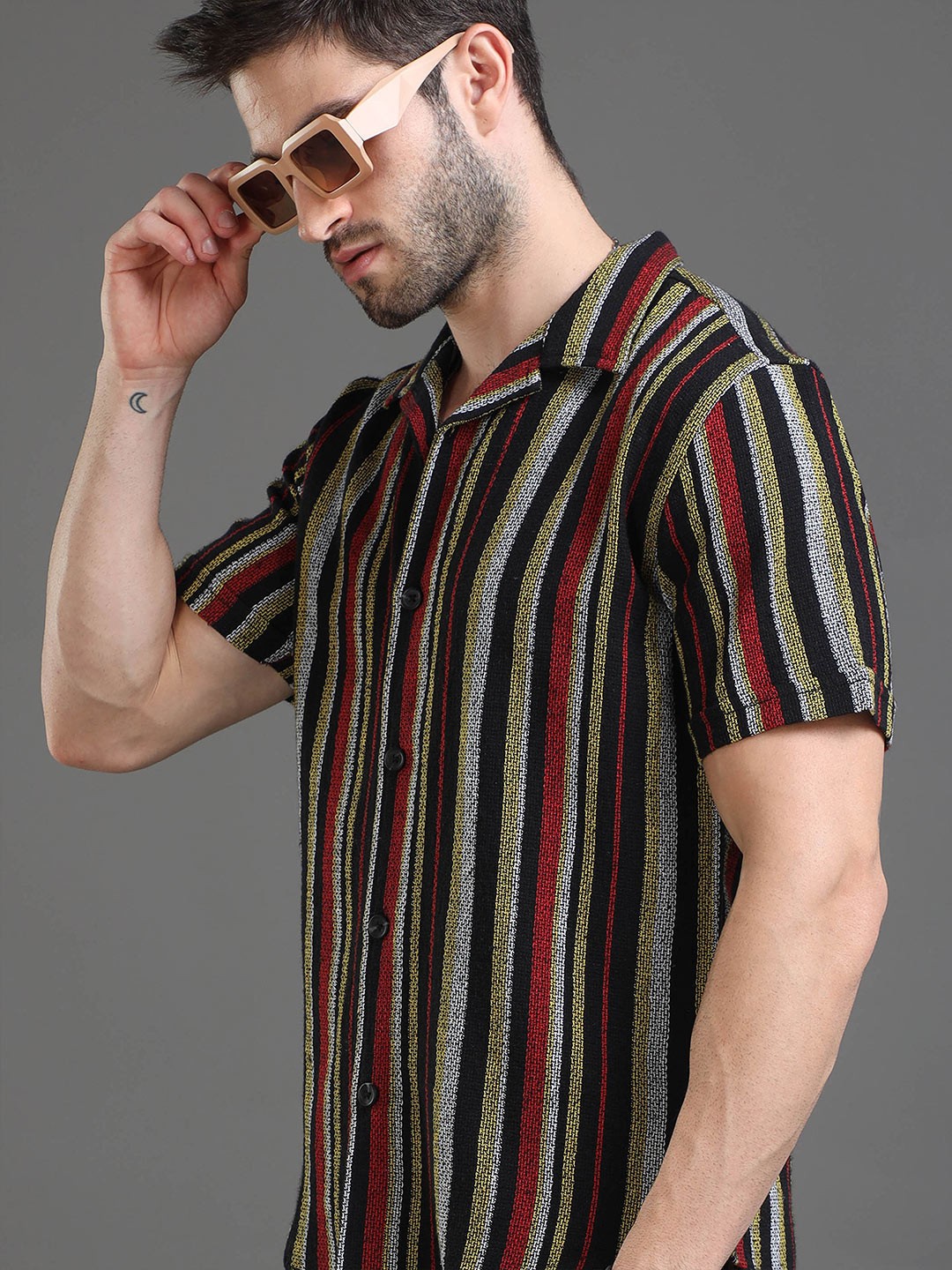 

HERE&NOW Slim Fit Multi Striped Cotton Casual Shirt, Black