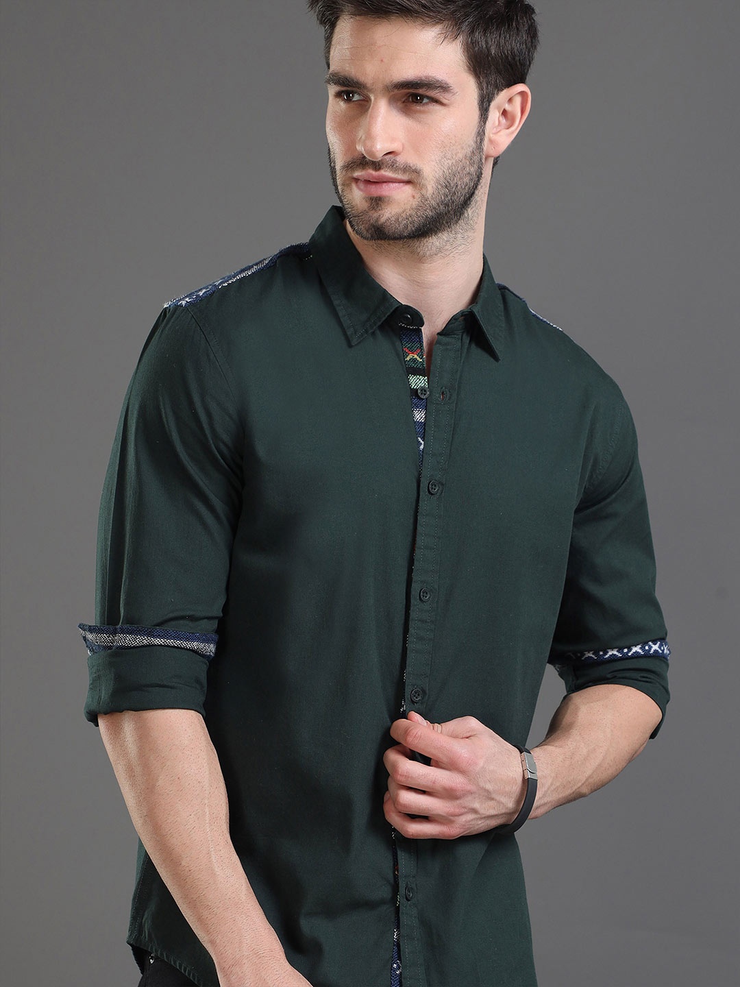 

HERE&NOW Slim Fit Cotton Casual Shirt, Green