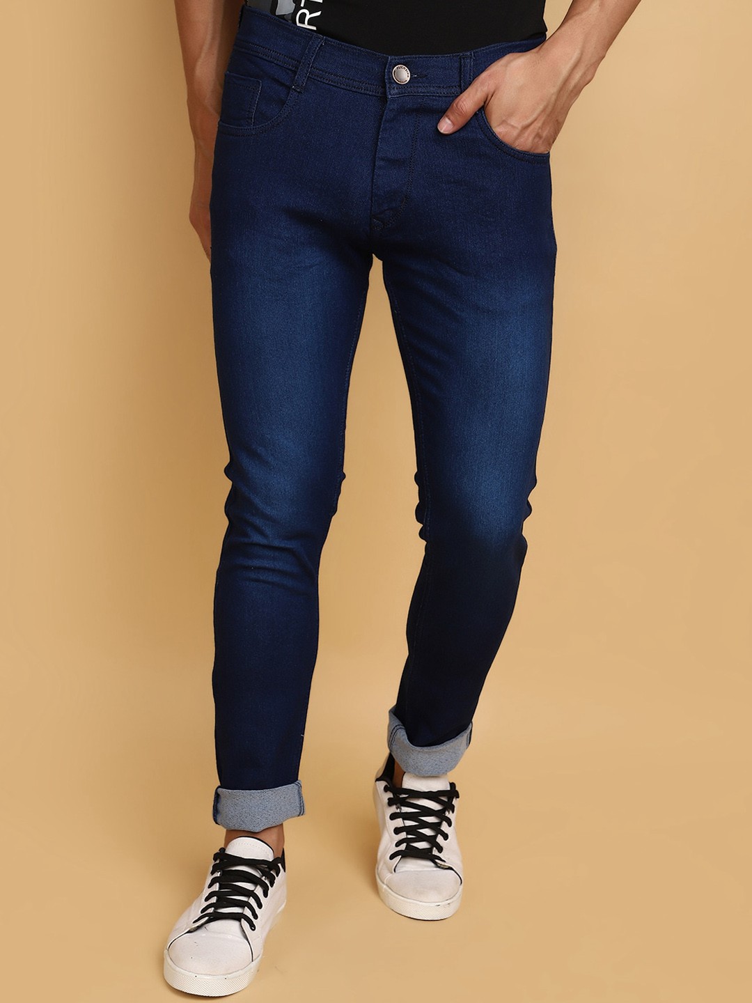 

V-Mart Men Slim Fit Mid-Rise Clean Look Light Fade Cotton Jeans, Blue