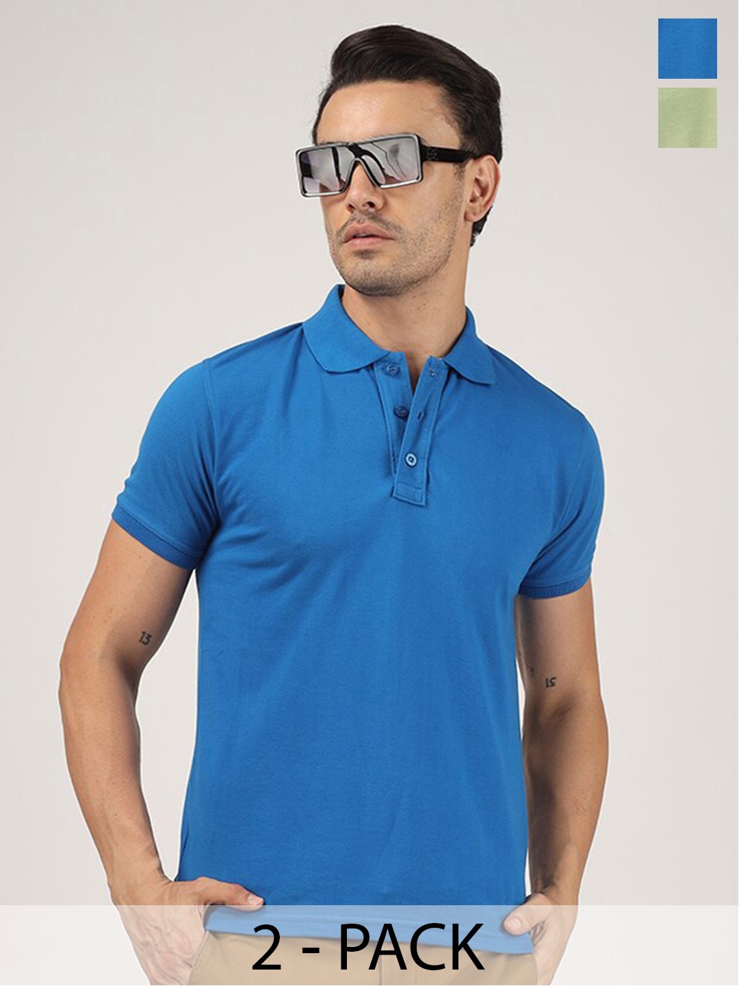 

Greylongg Pack Of 2 Polo Collar Cotton T-shirt, Green