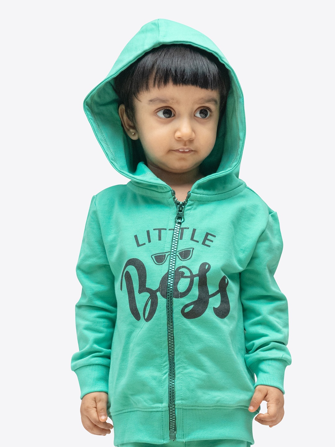 

ariel Boys Typography Printed Hooded Cotton Sweatshirt, Green