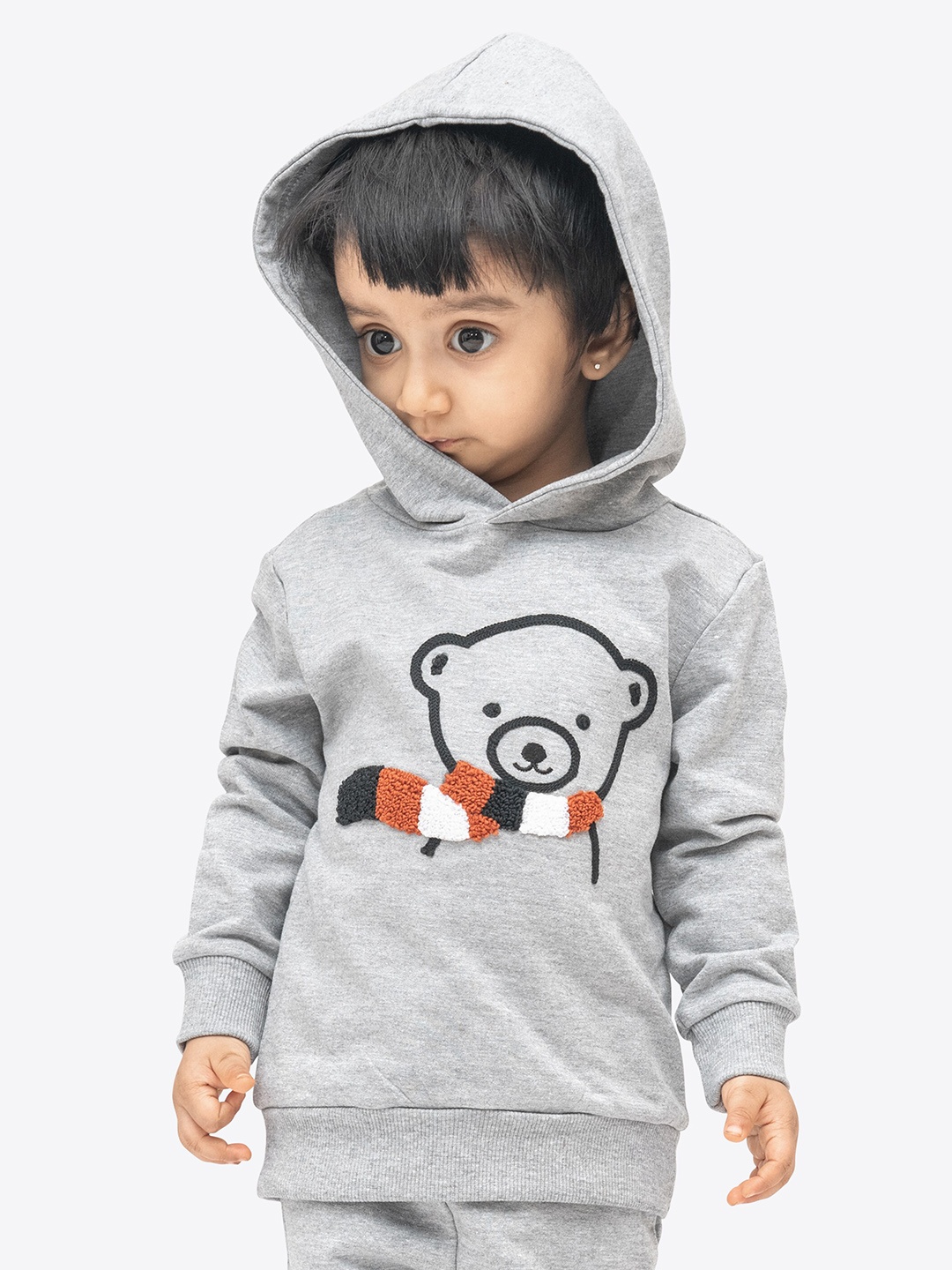 

ariel Kids Graphic Embellished Hooded Cotton Sweatshirt, Grey melange