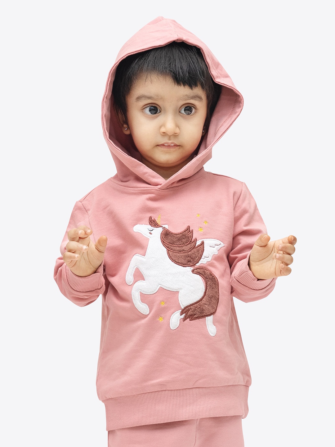 

ariel Girls Graphic Embellished Hooded Cotton Sweatshirt, Pink