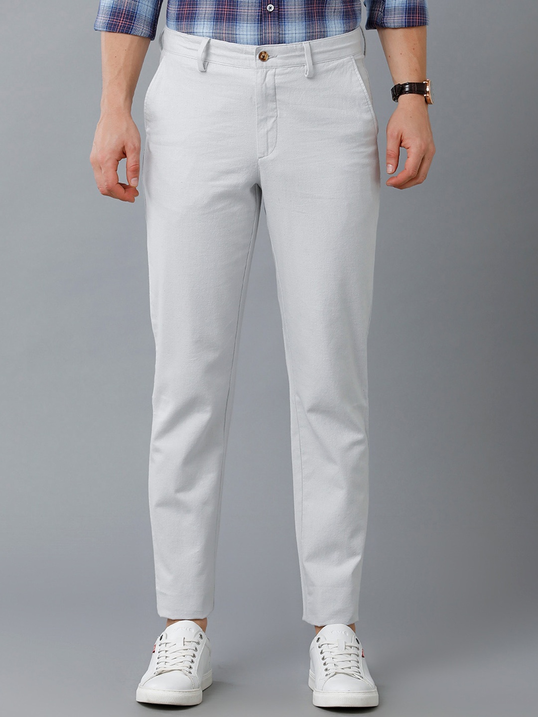 

CAVALLO by Linen Club Men Comfort Slim Fit Easy Wash Trousers, Blue